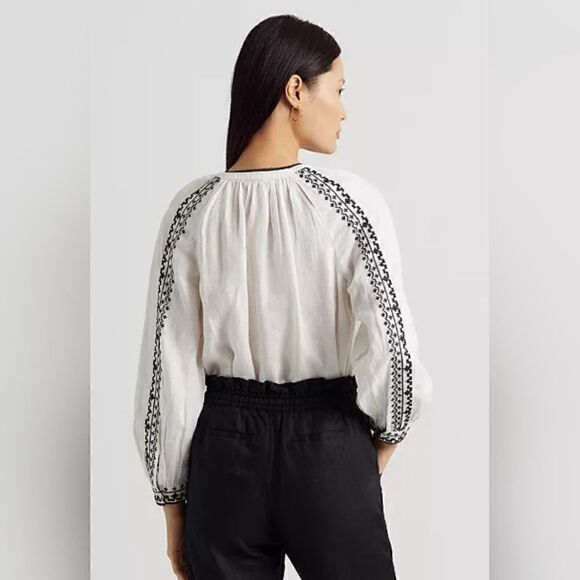 Lauren Ralph Lauren Embroidered Beaded Linen Blouse, Boho Cottagecore | PL - Picture 5 of 14